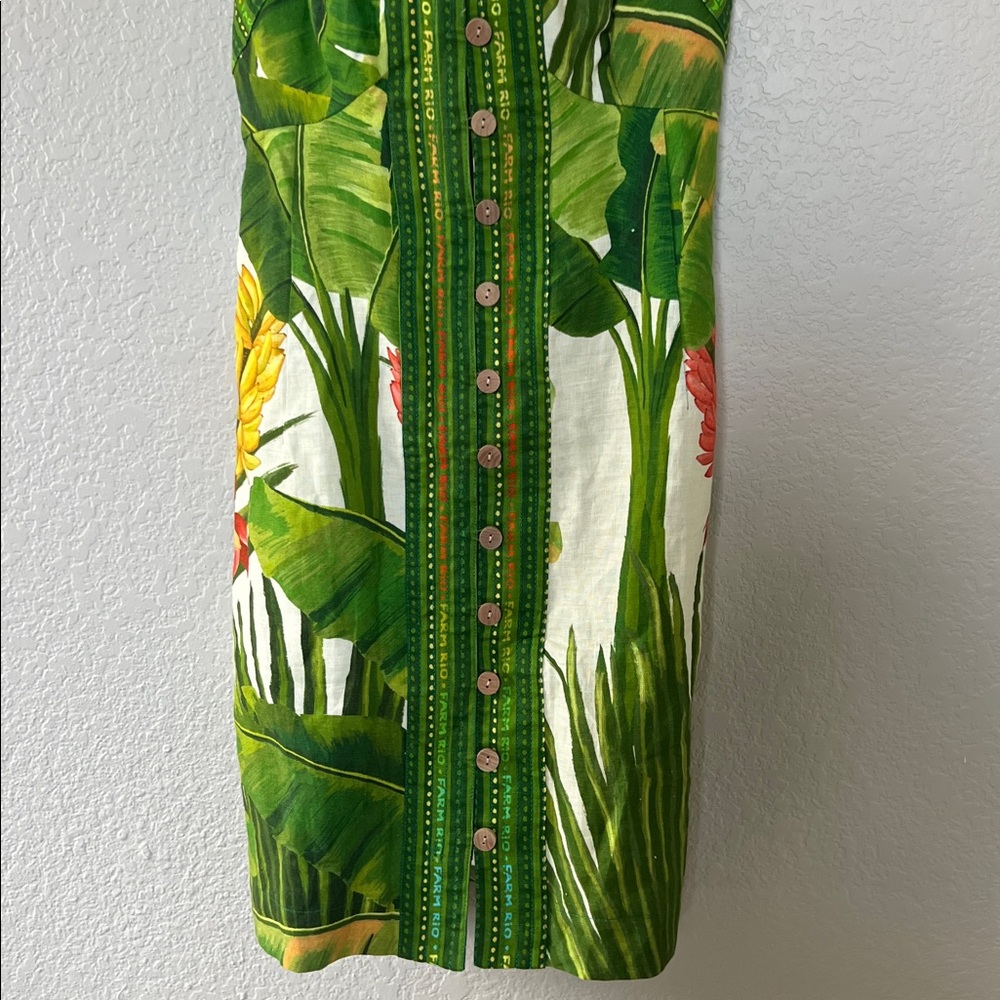 FARM Rio Green Tropical Print Linen Mini Dress - Picture 6 of 13